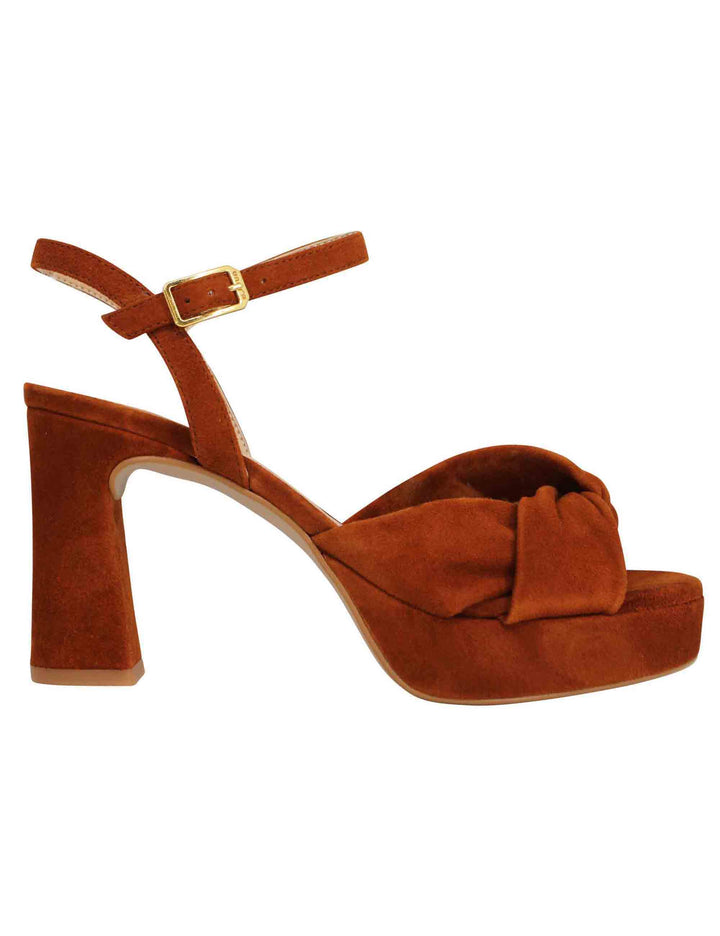 Spatarella Sandali donna in camoscio cuoio con tacco alto e plateau Super sconto