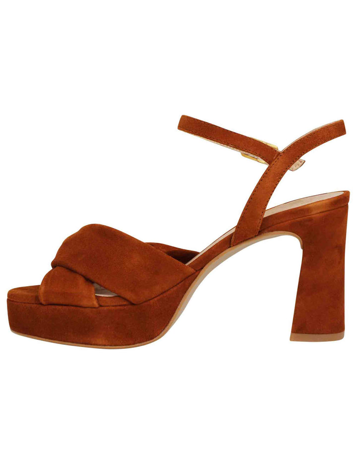 Spatarella Sandali donna in camoscio cuoio con tacco alto e plateau Super sconto
