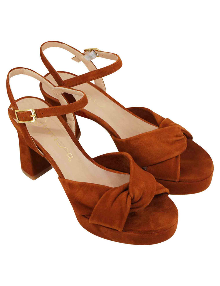 Spatarella Sandali donna in camoscio cuoio con tacco alto e plateau Super sconto