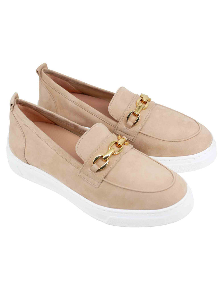Spatarella Mocassini donna in pelle scamosciata nude con zeppa in gomma Enormi sconti