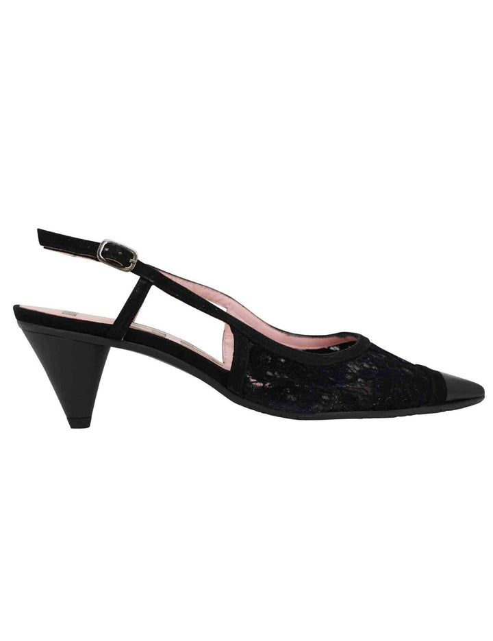 Spatarella Decollete slingback donna in pizzo nero con punta a punta Esporta salva