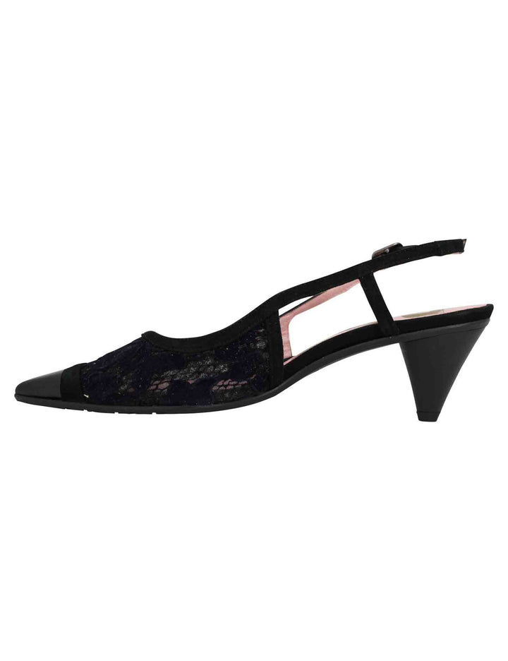 Spatarella Decollete slingback donna in pizzo nero con punta a punta Esporta salva
