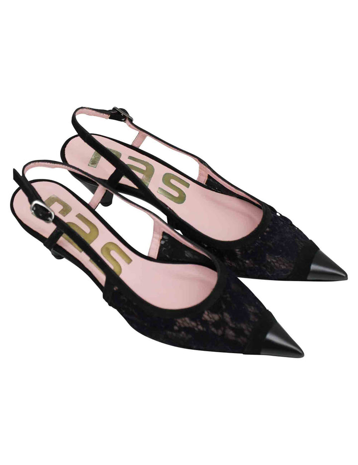 Spatarella Decollete slingback donna in pizzo nero con punta a punta Esporta salva