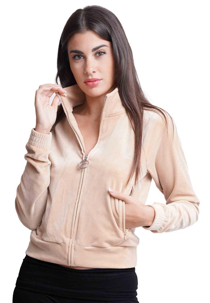 Spatarella Felpa donna Diamond in velluto beige con strass Italy