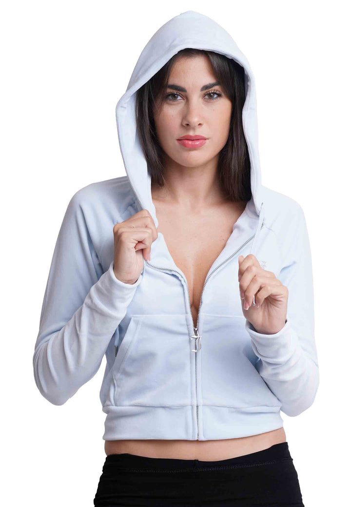 Spatarella Felpa donna Diamond in velluto celeste con cappuccio e strass