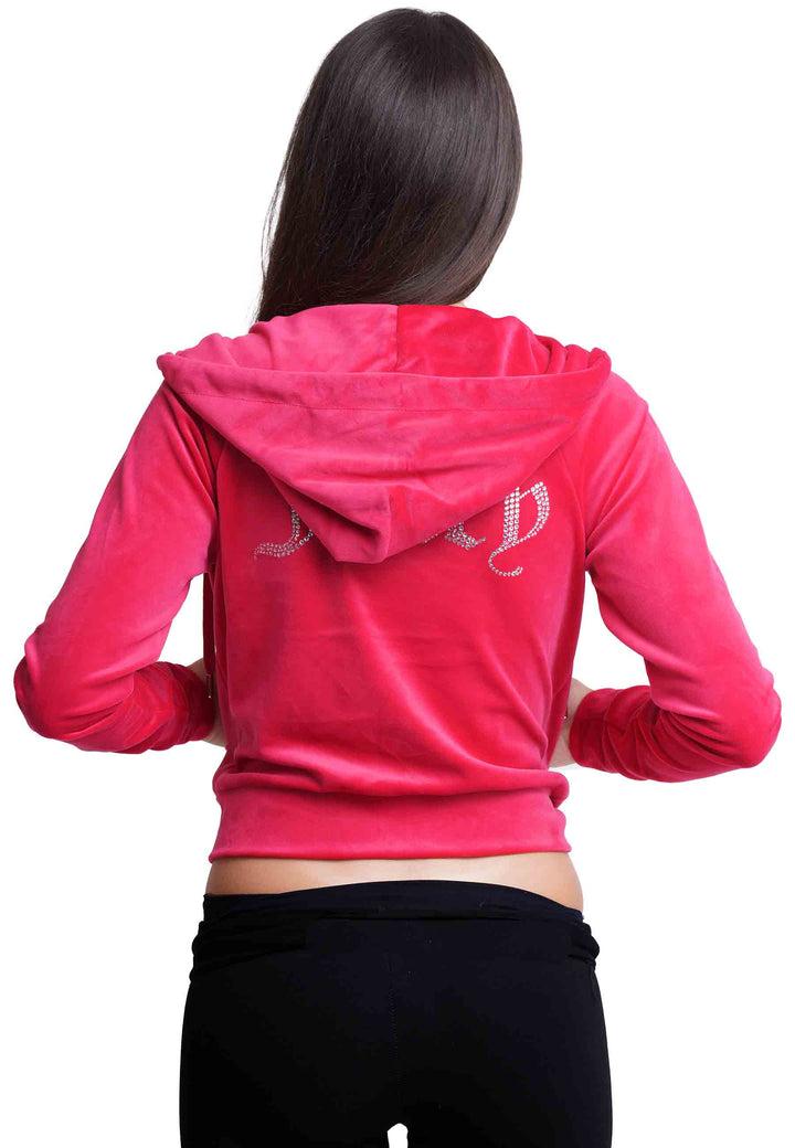 Spatarella Felpa donna Diamond in velluto fuxia con cappuccio e strass In Linea