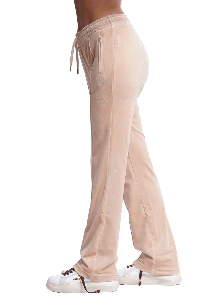 Spatarella Pantaloni donna Diamond in velluto beige con strass Nuovo