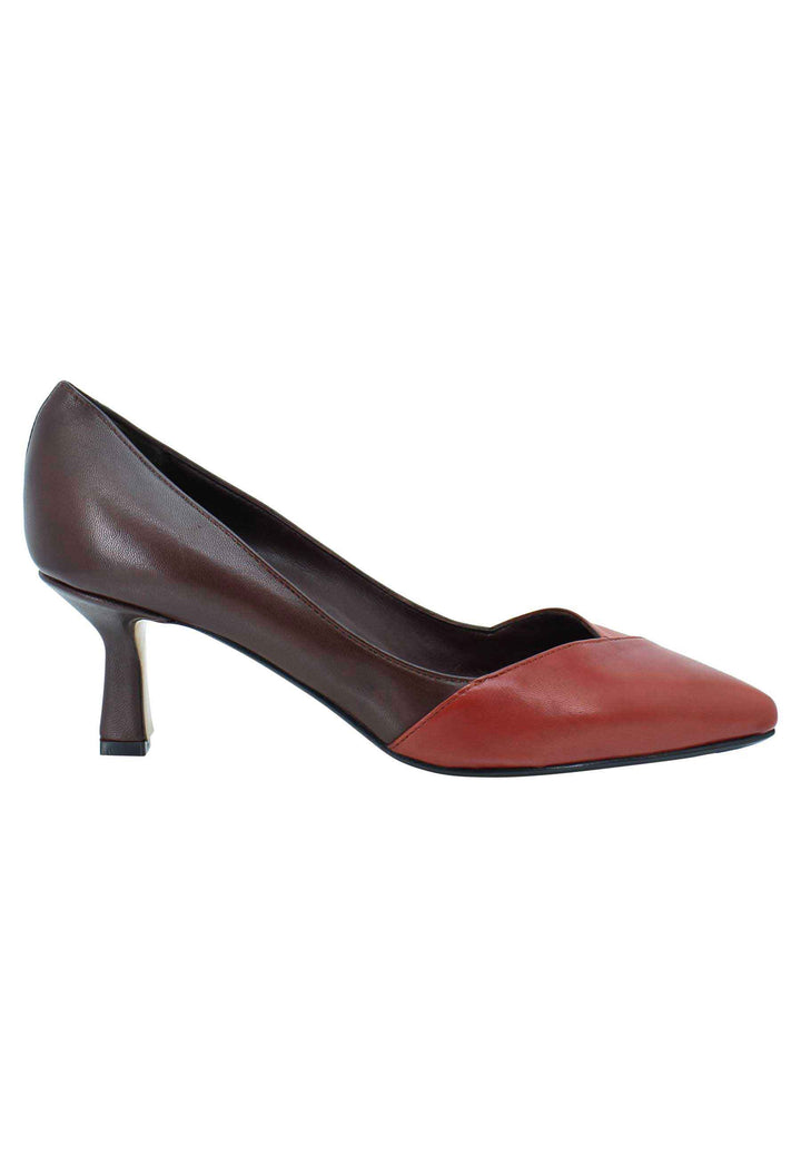 Spatarella Decollete donna in pelle bi colore marrone e mattone tacco basso Soddisfazione Garantita