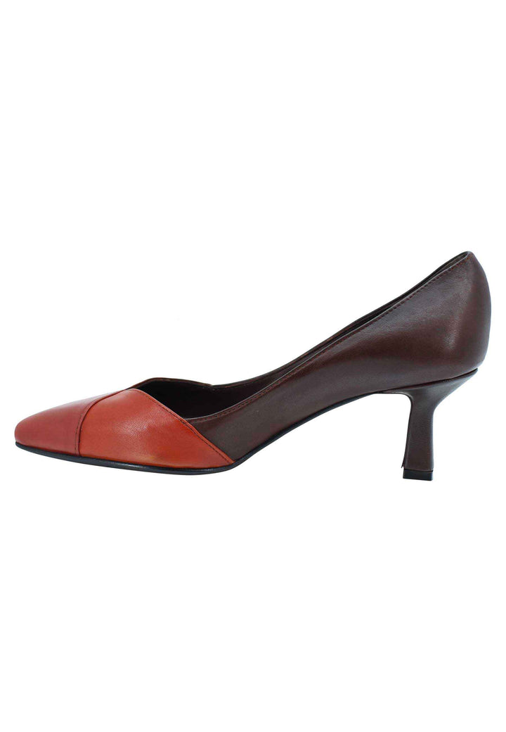 Spatarella Decollete donna in pelle bi colore marrone e mattone tacco basso Soddisfazione Garantita