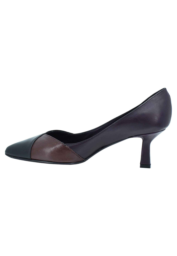 Spatarella Decollete donna in pelle bi colore nero e viola tacco basso Qualità Garantita