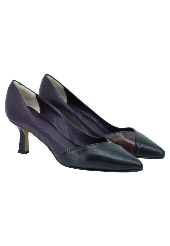 Spatarella Decollete donna in pelle bi colore nero e viola tacco basso Qualità Garantita