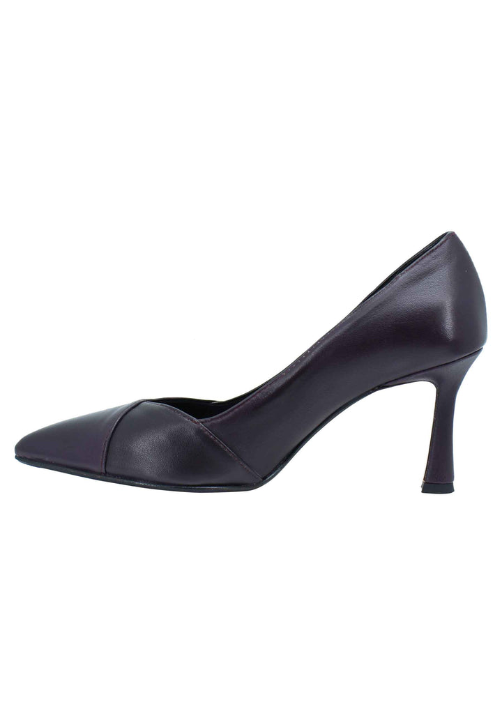 Spatarella Decollete donna in pelle prugna tacco alto con punta a punta Promozione Limitata