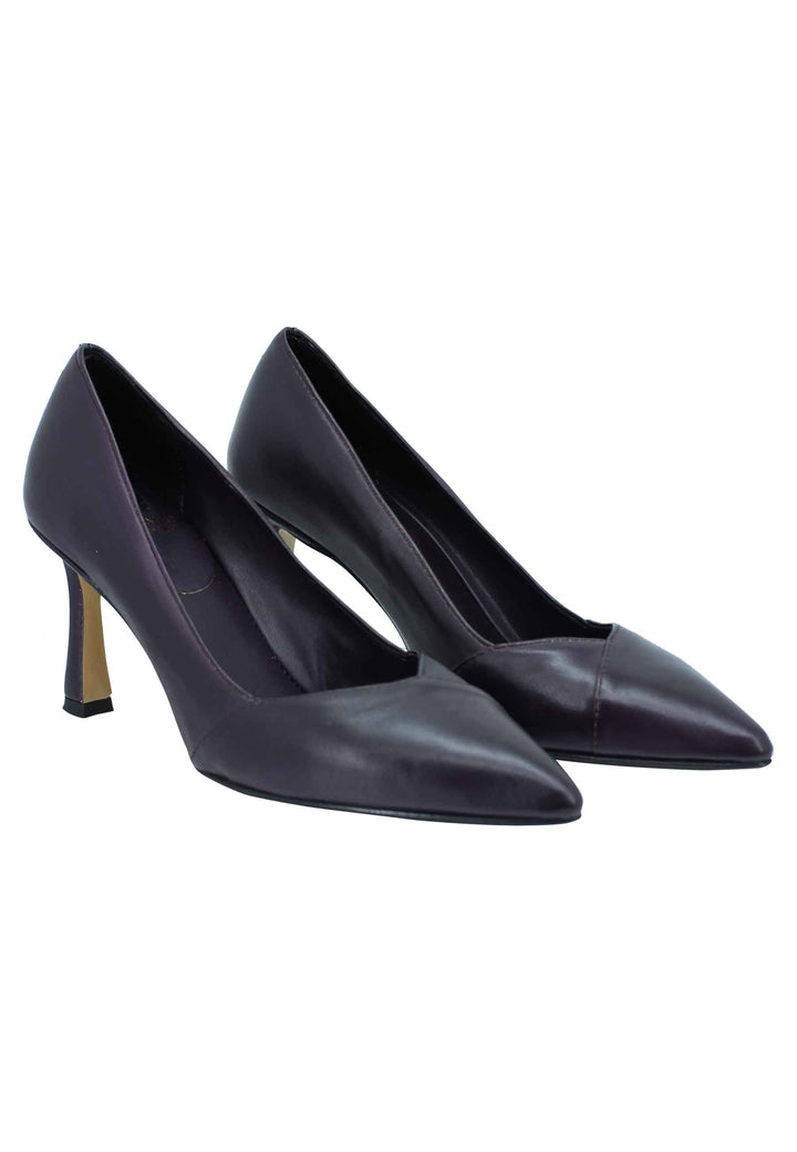 Spatarella Decollete donna in pelle prugna tacco alto con punta a punta Promozione Limitata