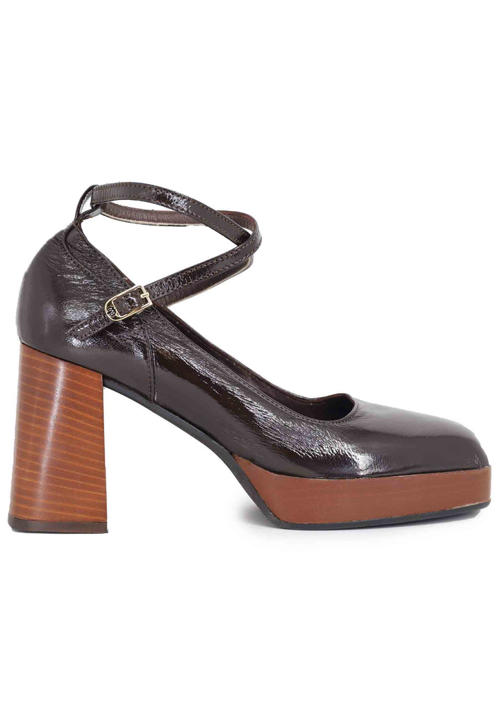 Spatarella Decollete donna in pelle testa di moro con cinturini e tacco alto Shopping Online