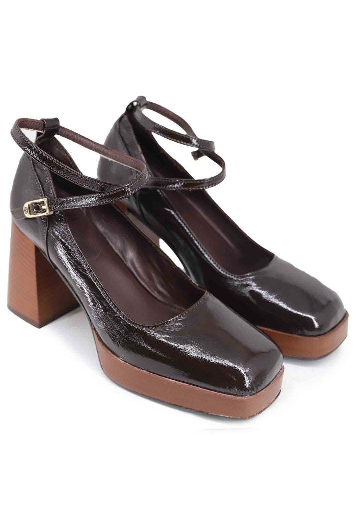 Spatarella Decollete donna in pelle testa di moro con cinturini e tacco alto Shopping Online