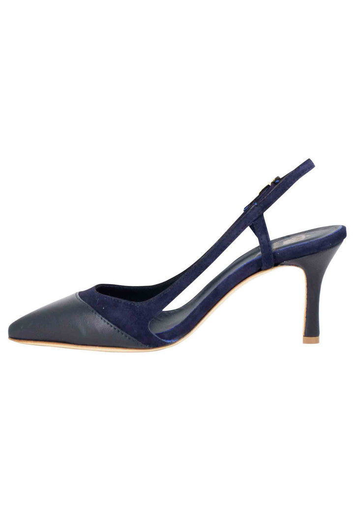 Spatarella Decollete slingback donna in pelle e camoscio blu tacco alto Sottocosto