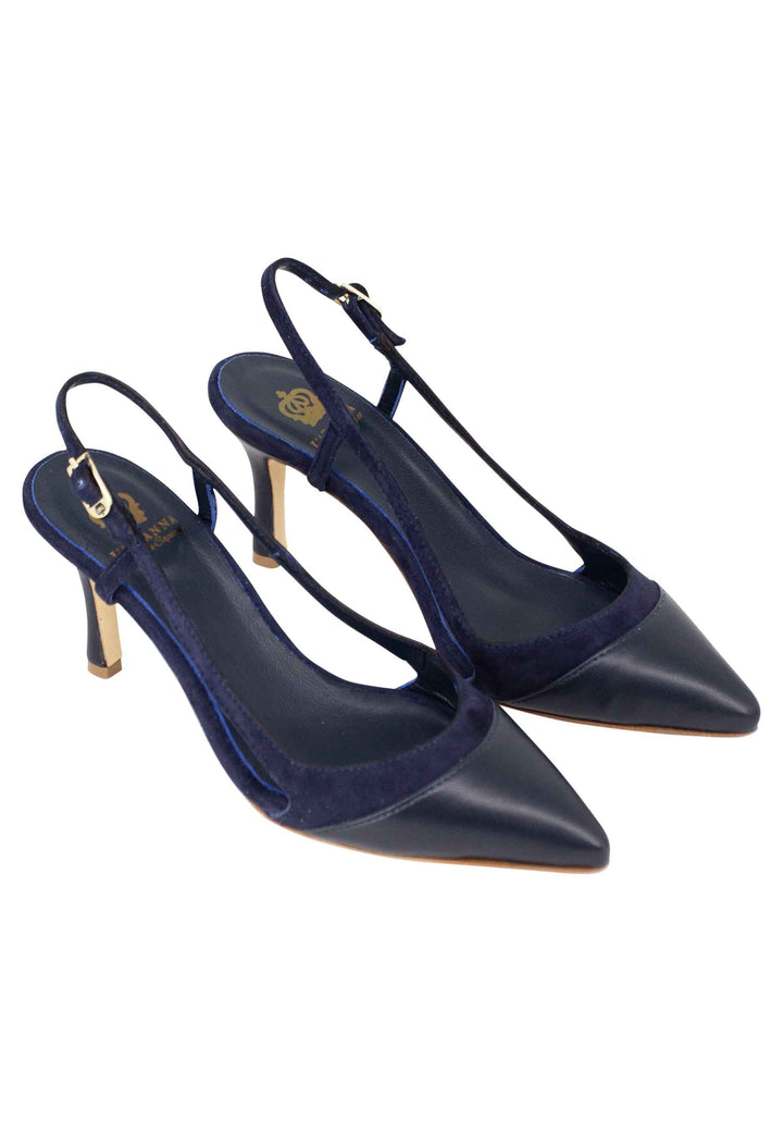 Spatarella Decollete slingback donna in pelle e camoscio blu tacco alto Sottocosto