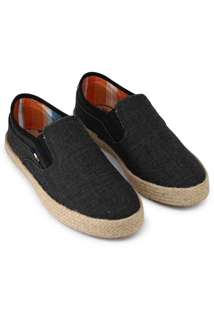 Spatarella Mocassini uomo Calypso Slip On Rope in tessuto nero con suola in corda Offerte