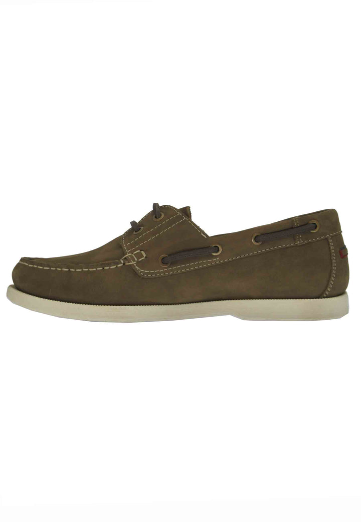Spatarella Mocassini barca Baltic uomo in pelle verde kaki e suola bianca Vendita Calda