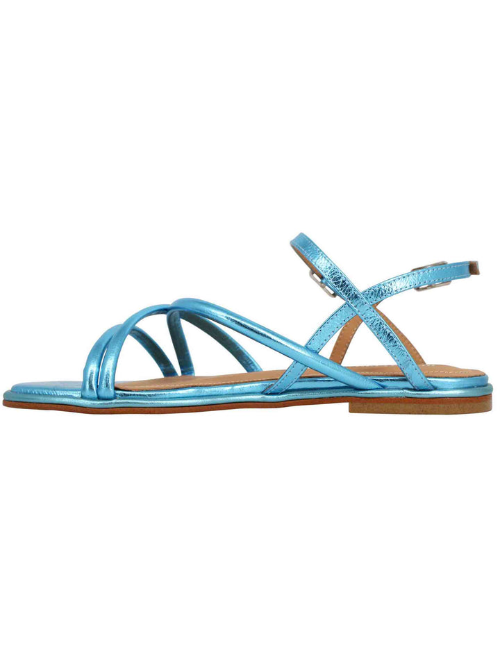 Spatarella Sandali flat slingback donna in pelle laminata turchese Negozio online di fabbrica