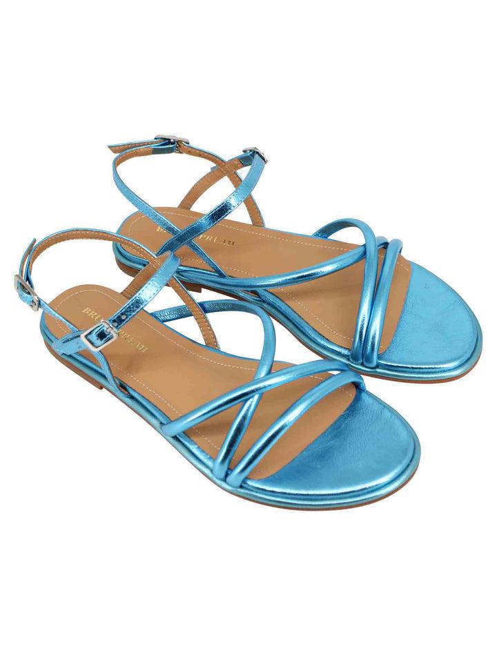Spatarella Sandali flat slingback donna in pelle laminata turchese Negozio online di fabbrica