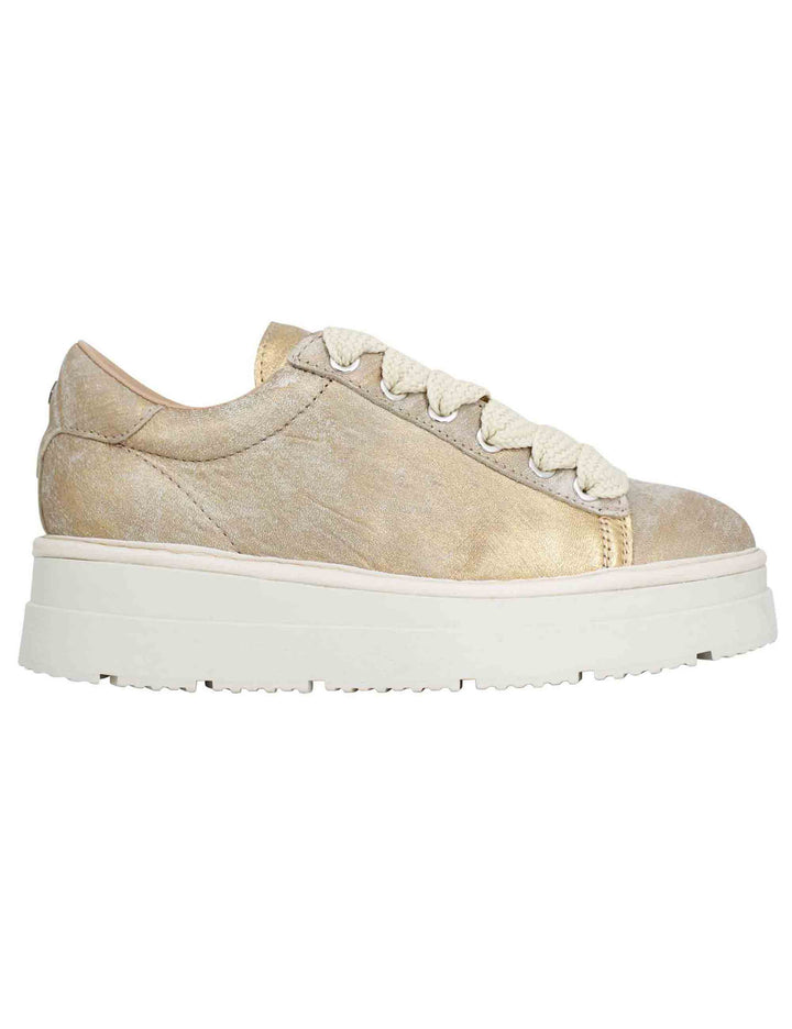 Spatarella Sneakers donna in pelle laminata oro con fondo alto
