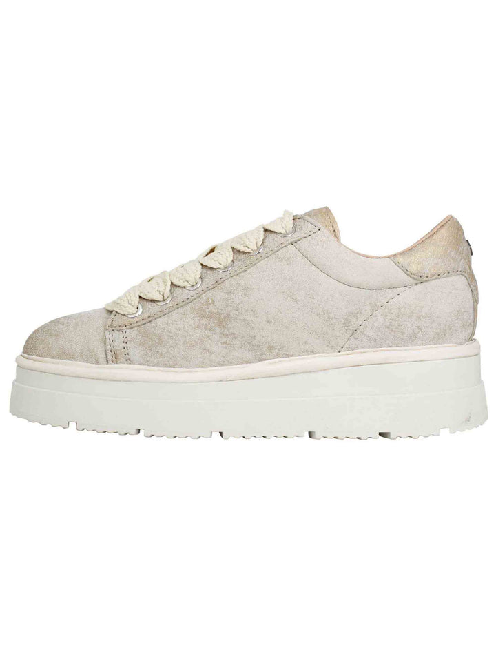 Spatarella Sneakers donna in pelle laminata oro con fondo alto Prezzo di fabbrica