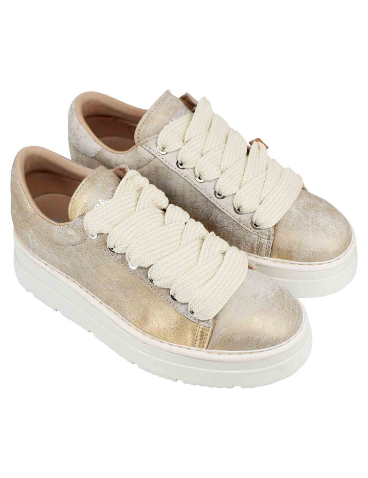 Spatarella Sneakers donna in pelle laminata oro con fondo alto Prezzo di fabbrica