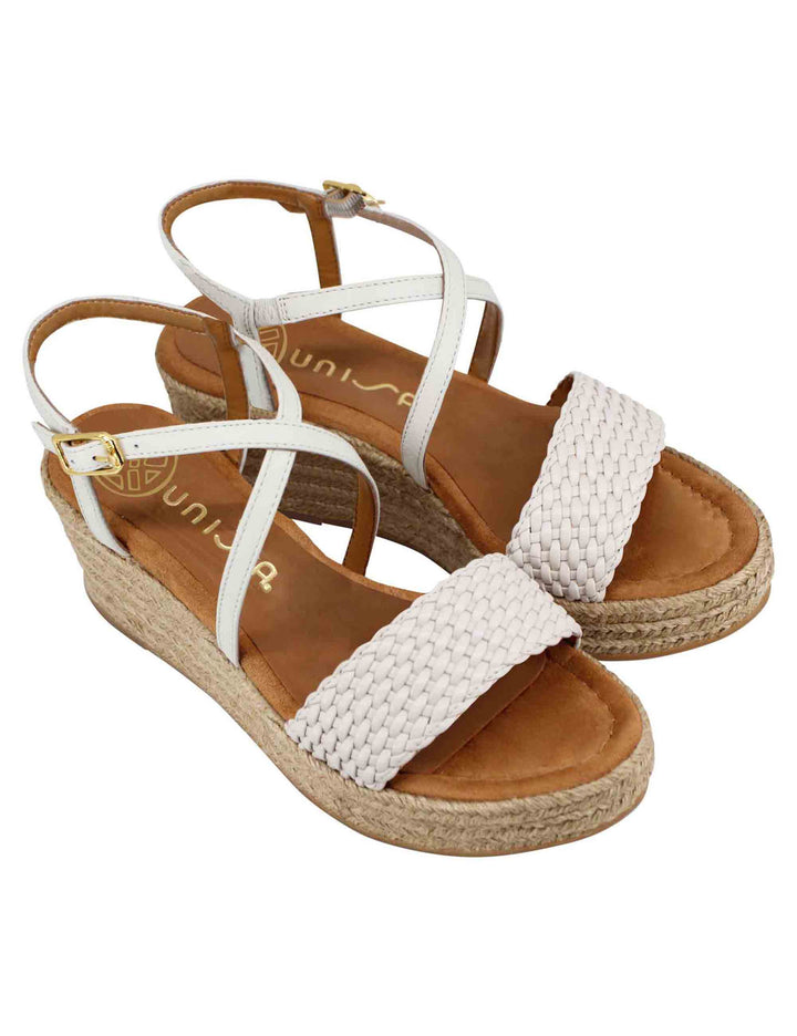 Spatarella Sandali donna in pelle avorio intrecciata con zeppa in corda Shopping online