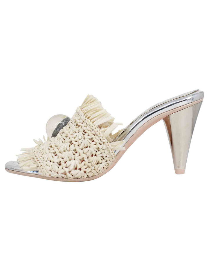 Spatarella Sandali donna in rafia beige con gioiello e tacco alto in argento Black Friday