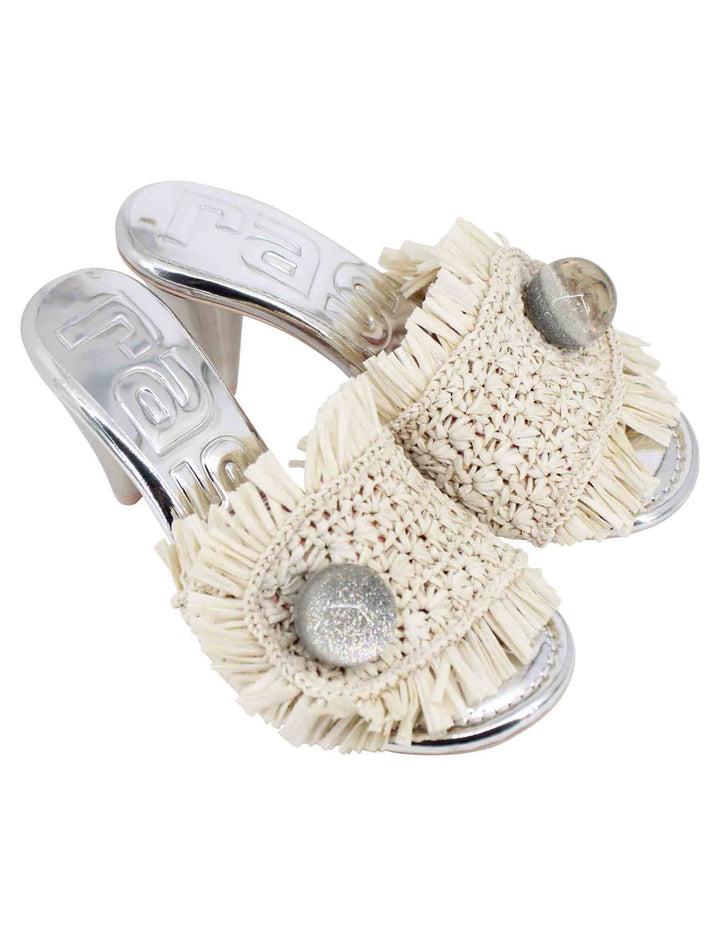 Spatarella Sandali donna in rafia beige con gioiello e tacco alto in argento Black Friday