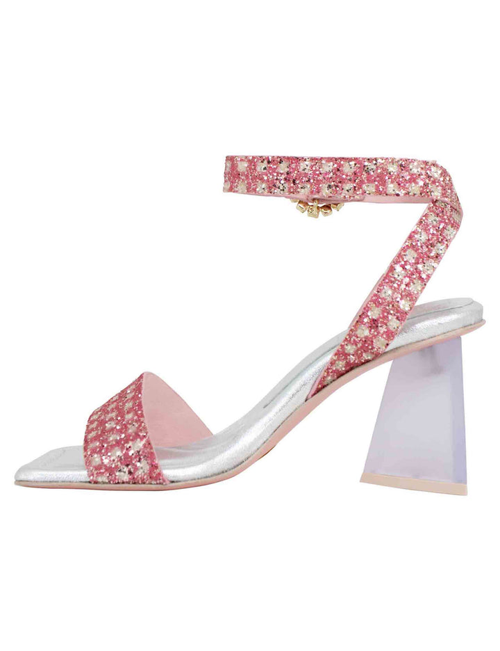 Spatarella Sandali donna in tessuto rosa con punta quadra e tacco alto Offerta Pasqua
