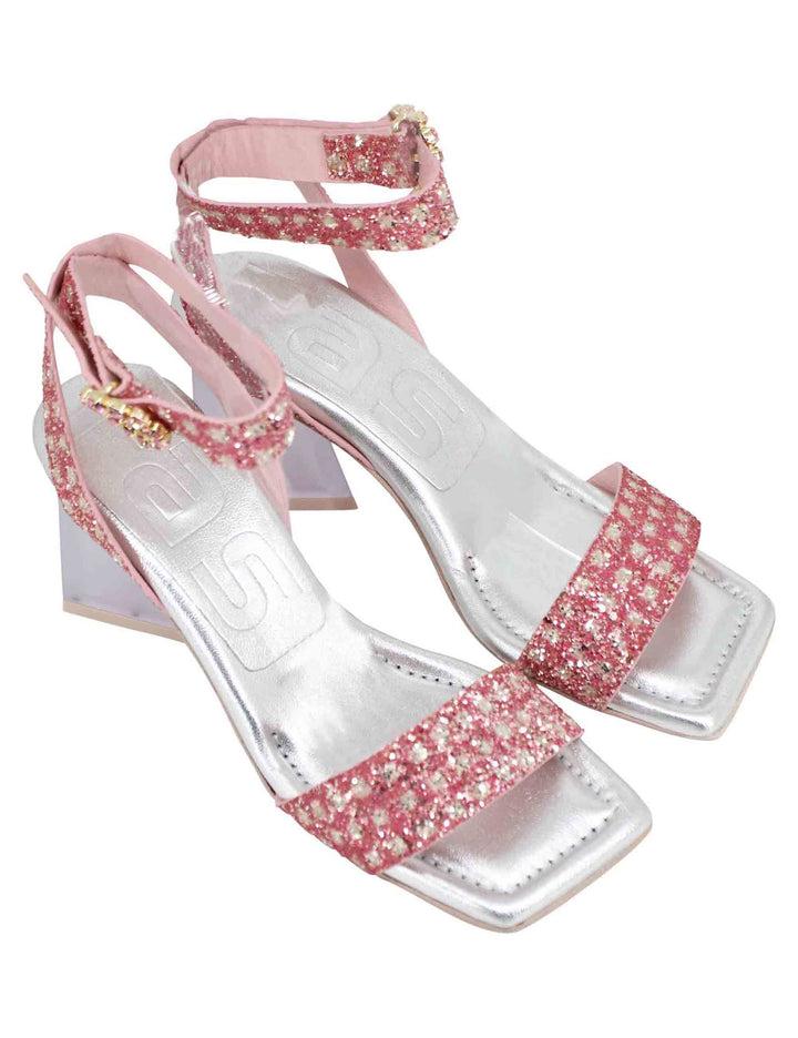 Spatarella Sandali donna in tessuto rosa con punta quadra e tacco alto Offerta Pasqua