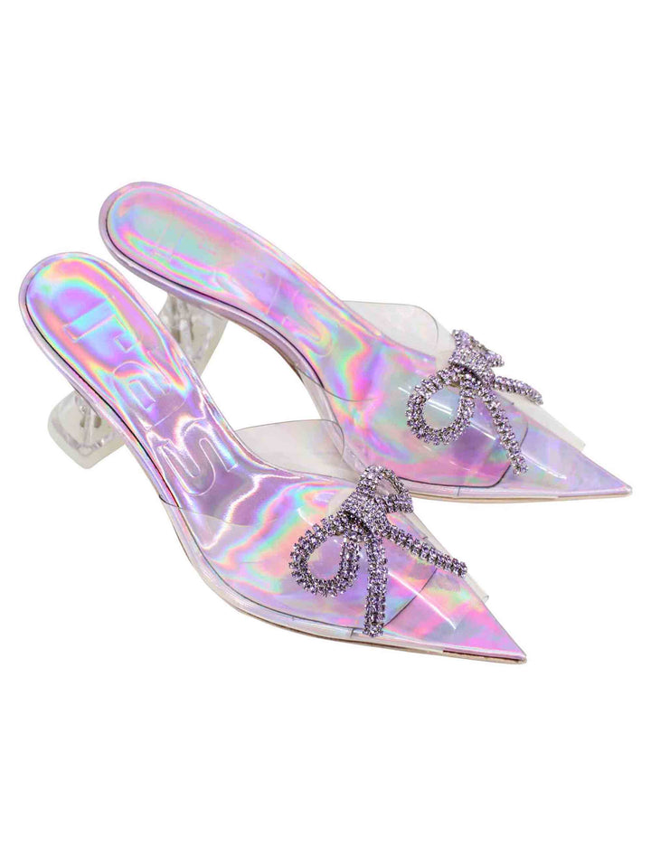 Spatarella Sandali donna in plexy trasparente con fiocco in strass lilla Offerta per la Festa della Mamma