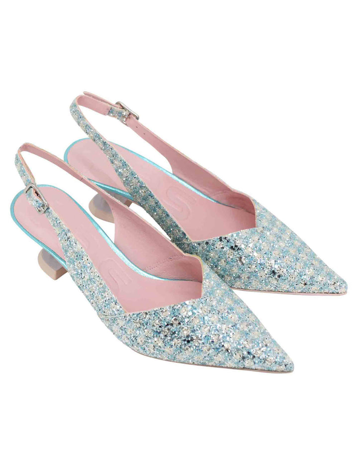 Spatarella Decollete slingback donna in tessuto verde con punta a punta Offerta San Valentino