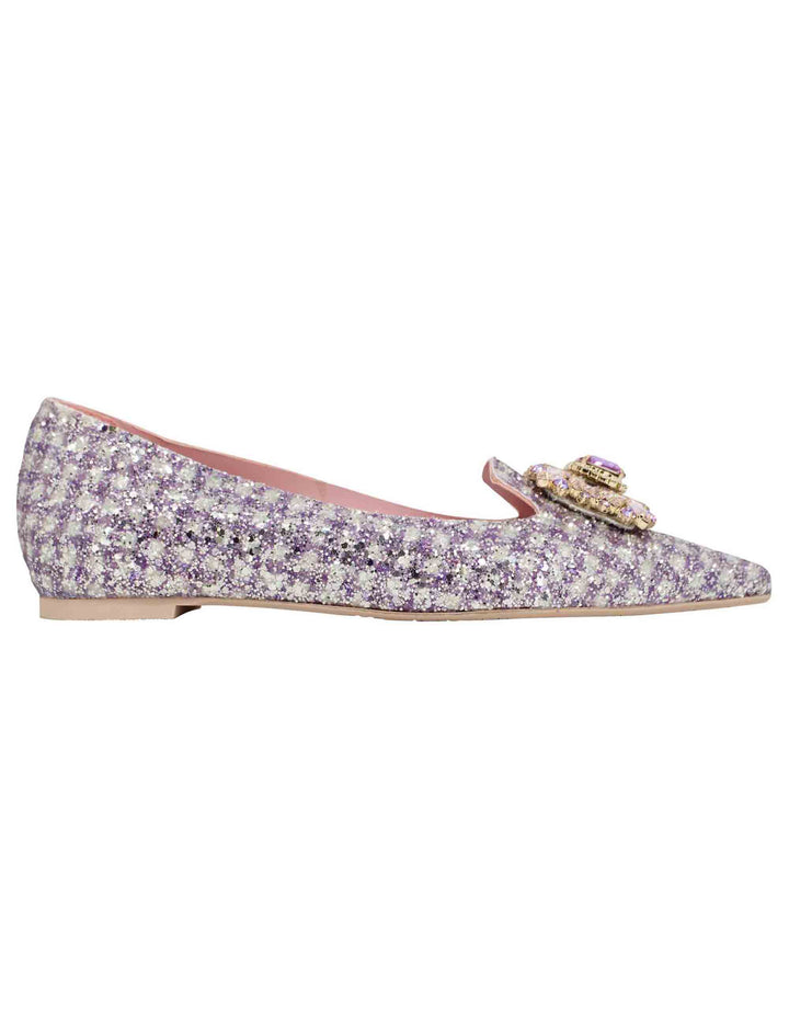 Spatarella Ballerine donna in tessuto lilla con gioiello e punta a punta
