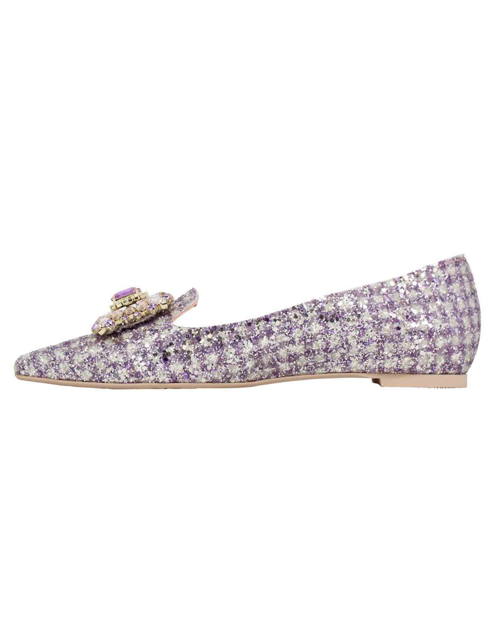 Spatarella Ballerine donna in tessuto lilla con gioiello e punta a punta Offerta Anniversario