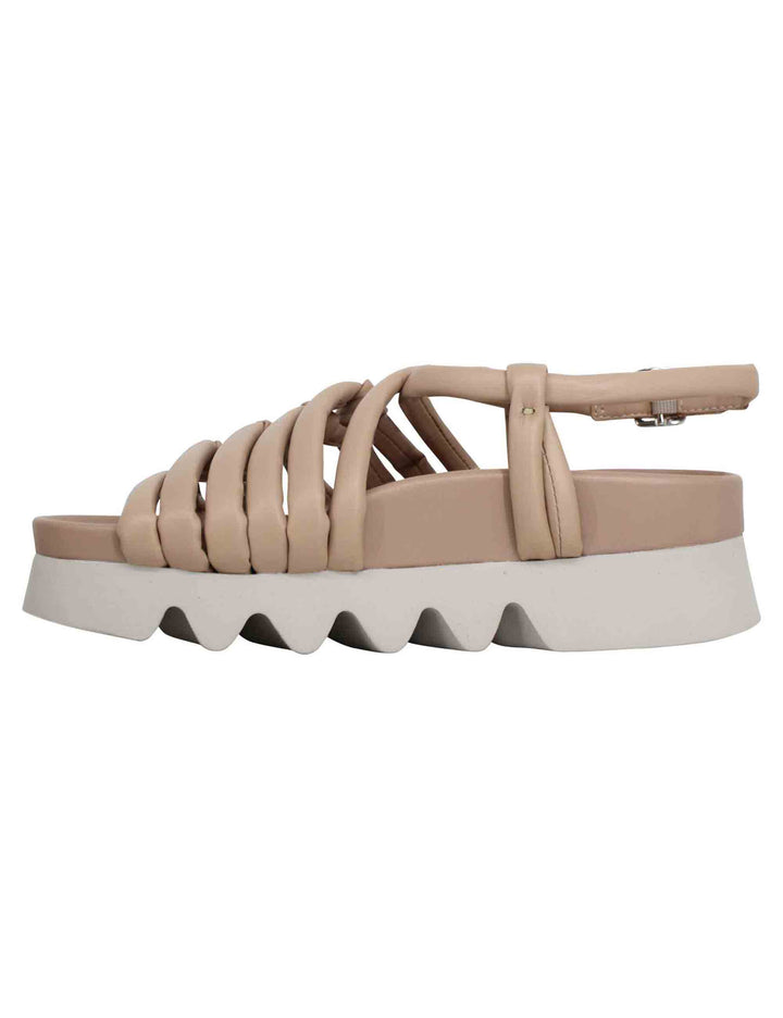 Spatarella Sandali donna in pelle beige con cinturini e suola carrarmato Vendita calda