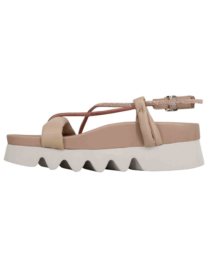 Spatarella Sandali infradito donna in pelle beige con cinturini in strass e suola carrarmato Offerta migliore
