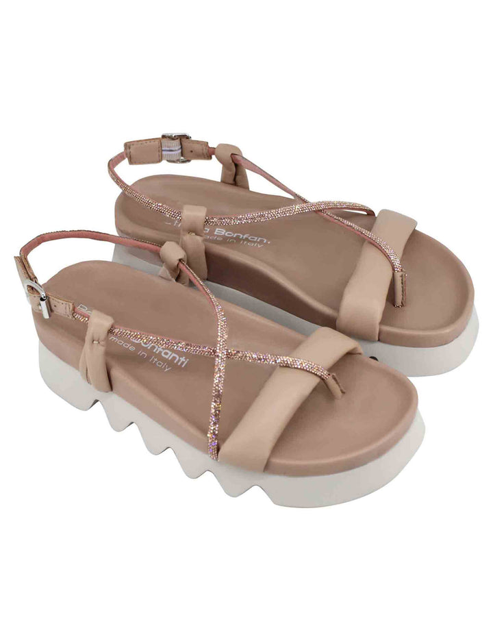 Spatarella Sandali infradito donna in pelle beige con cinturini in strass e suola carrarmato Offerta migliore