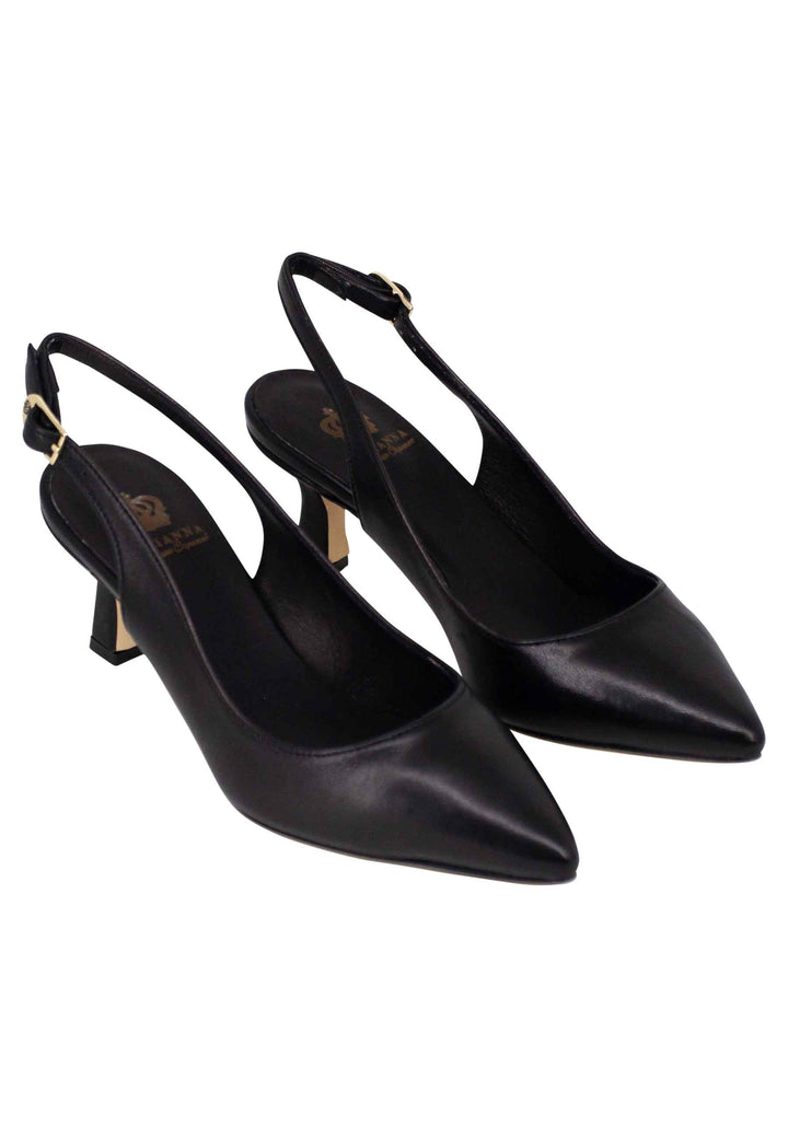 Spatarella Decollete slingback donna in pelle nera suola in cuoio Offerte esclusive