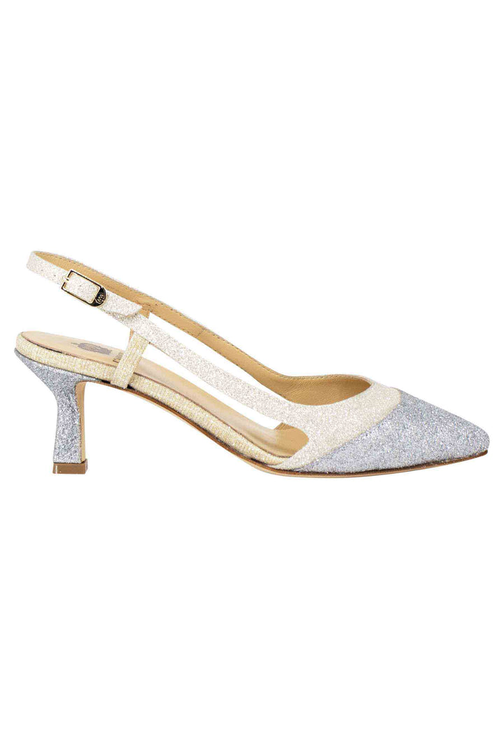 Spatarella Decollete slingback donna in tessuto argento e oro Grandi sconti