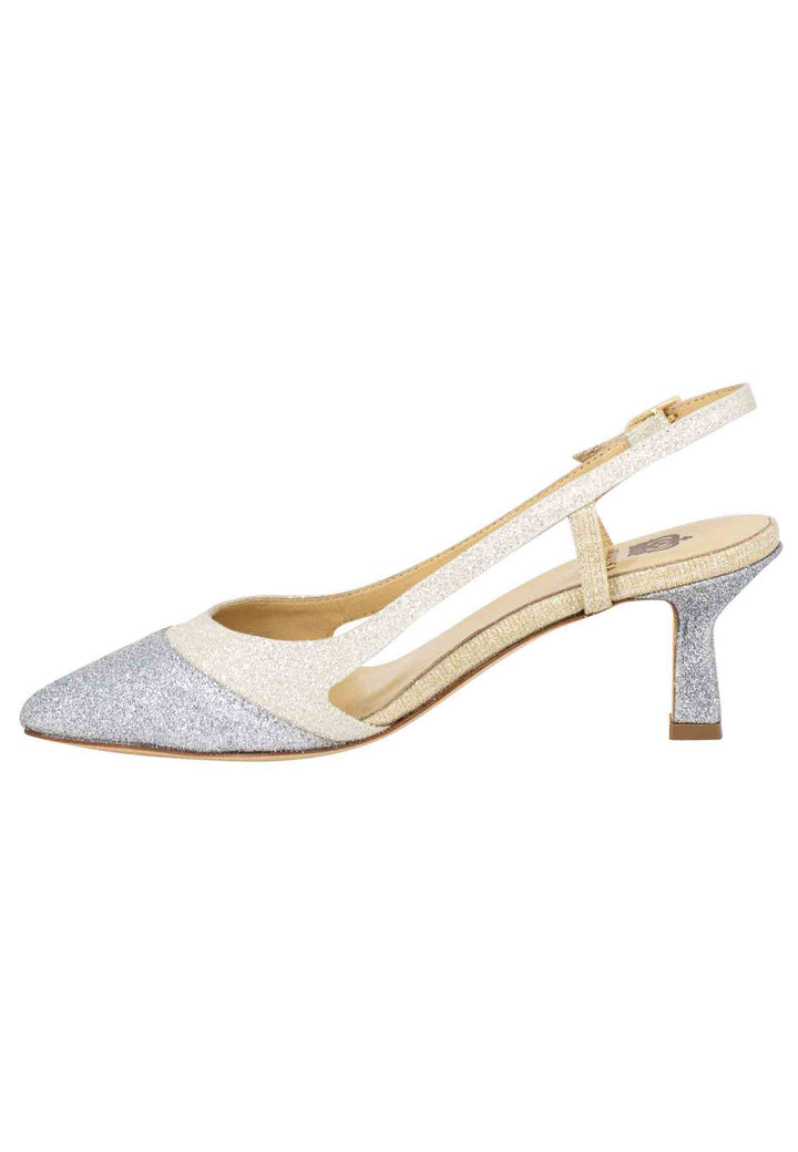 Spatarella Decollete slingback donna in tessuto argento e oro Grandi sconti