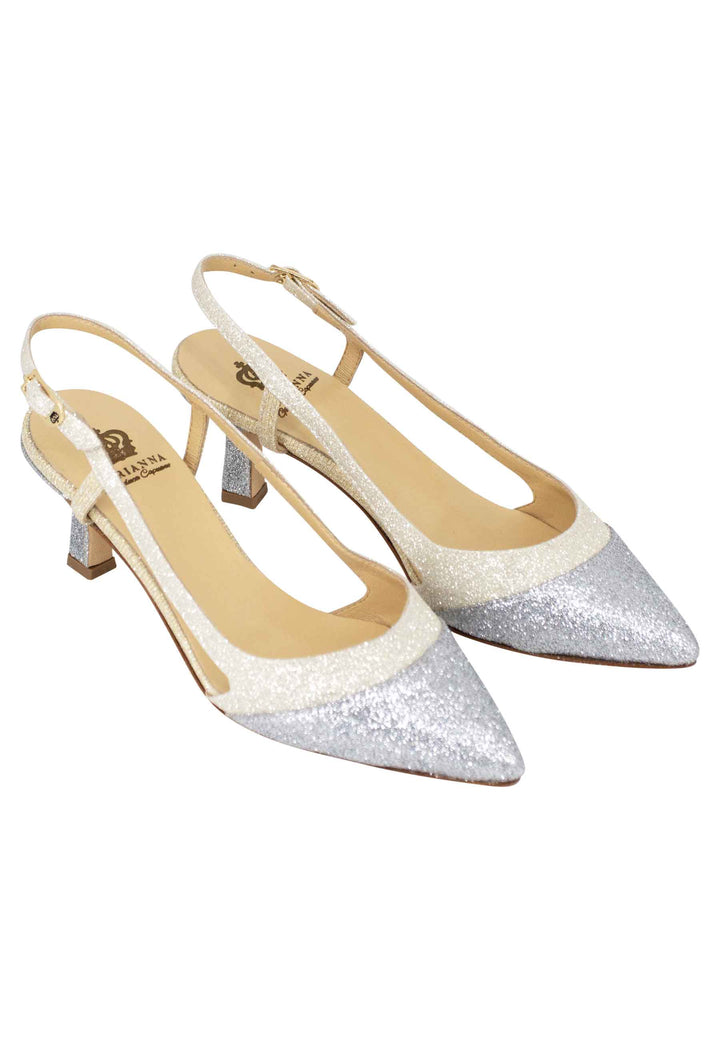 Spatarella Decollete slingback donna in tessuto argento e oro Grandi sconti
