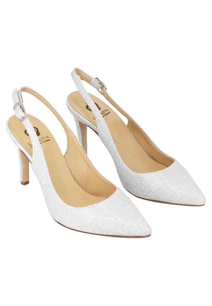 Spatarella Decollete slingback donna in tessuto glitter bianco tacco alto Nuovi prodotti
