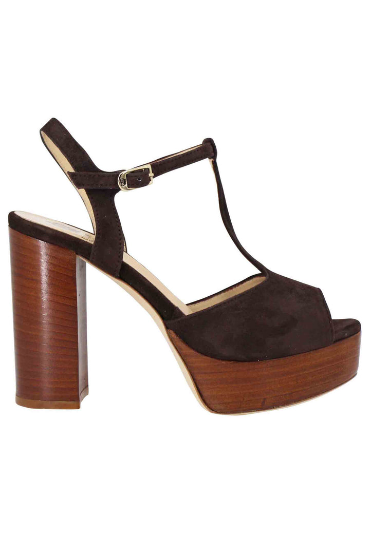 Spatarella Sandali donna in camoscio testa di moro con cinturino tacco alto e plateau Offerte speciali