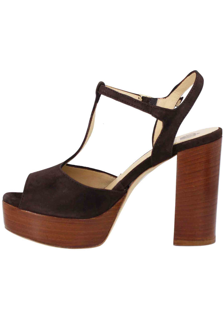 Spatarella Sandali donna in camoscio testa di moro con cinturino tacco alto e plateau Offerte speciali