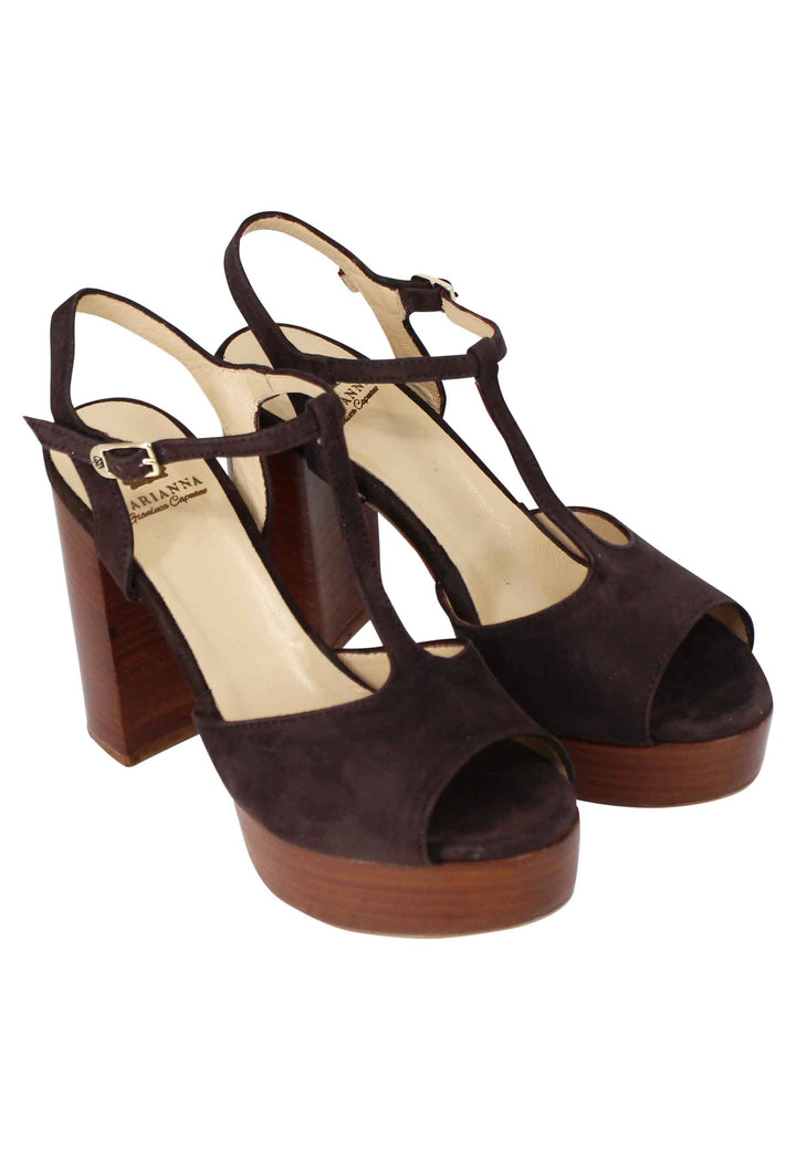 Spatarella Sandali donna in camoscio testa di moro con cinturino tacco alto e plateau Offerte speciali