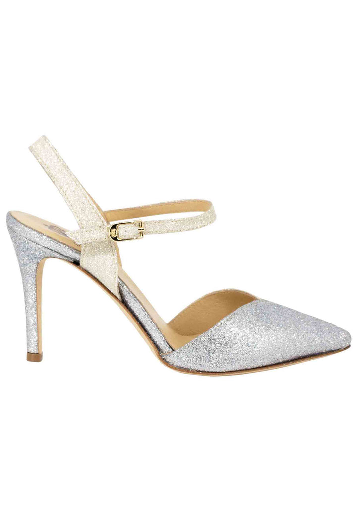 Spatarella Sandali donna in glitter argento con cinturino alla caviglia