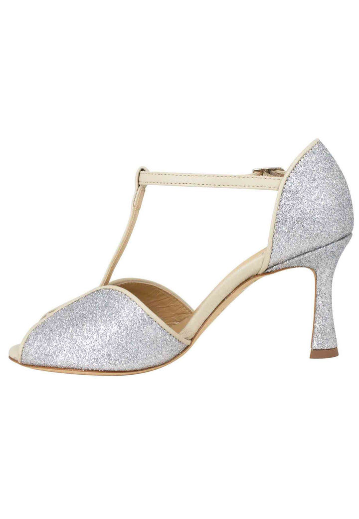 Spatarella Sandali donna in glitter e pelle argento con tacco alto Sconti VIP